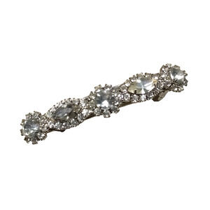 Silver Tone Rhinestone Tension Clip Barrette Elegant Party Dance France